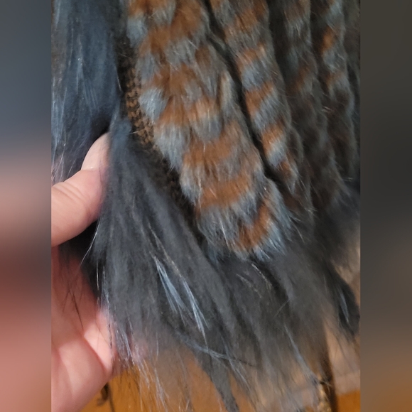 Vintage Dana Stein Collared Blue Brown Rabbit Racoon Fur Vest Coat Size XL - Picture 4 of 15